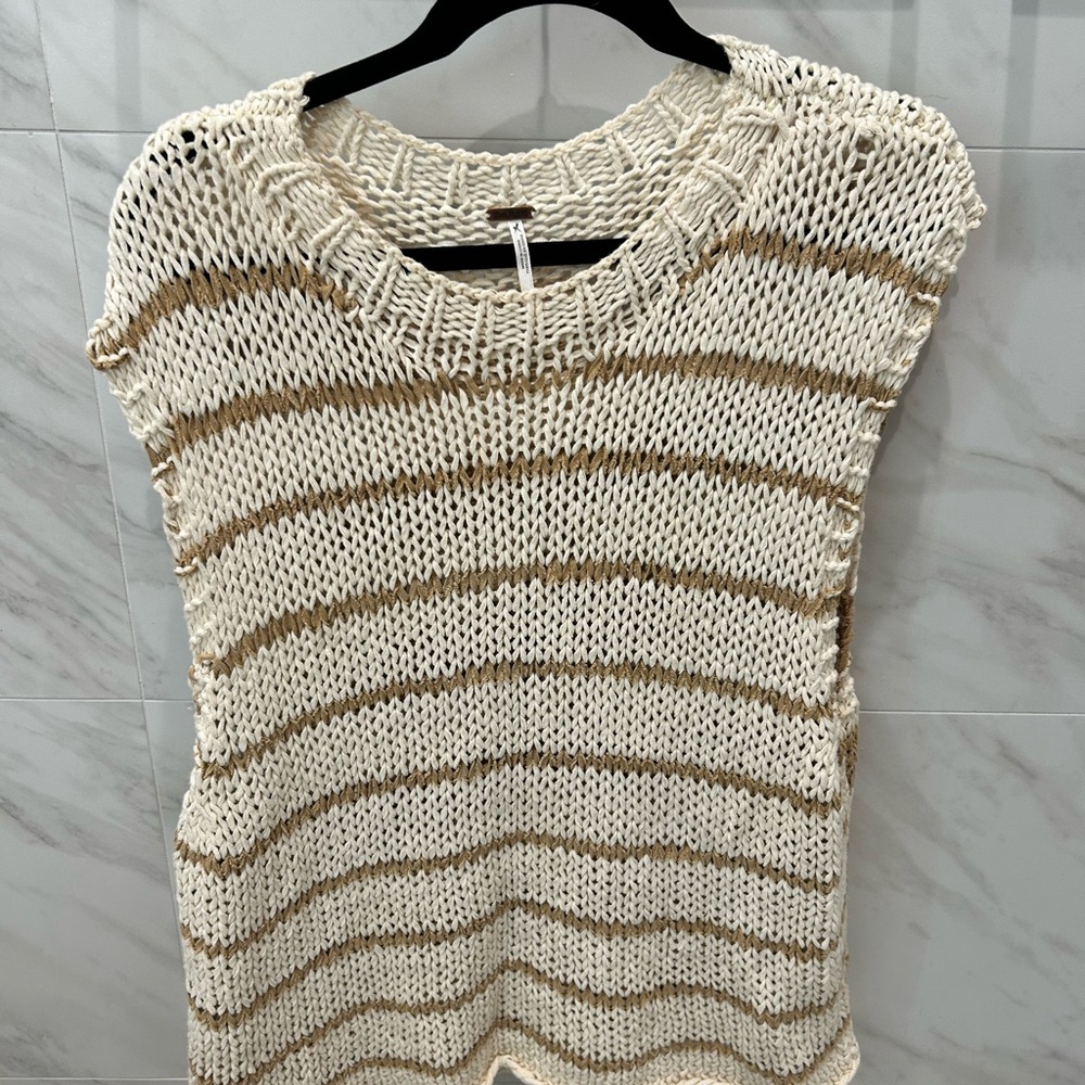 Free People Wave after Wave Crochet Tank - Morning Sand Combo size XL
